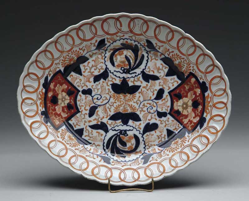 Appraisal: JAPANESE IMARI POLYCHROME OVAL PLATTER Unusual ring decorated border in