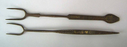 Appraisal: Pennsylvania wrought iron flesh fork initialed and dated in brass