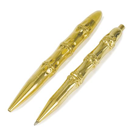 Appraisal: Two Gold Bamboo Writing Implements Estimate -