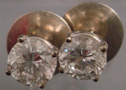 Appraisal: Pr K WG diamond earrings tdw carats prong screwback settings