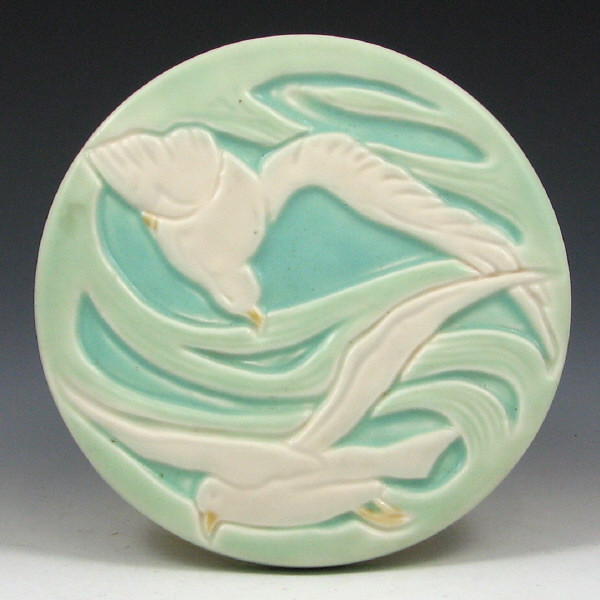 Appraisal: Rookwood Polychrome Gull Tea Trivet - Mint Rookwood round tea