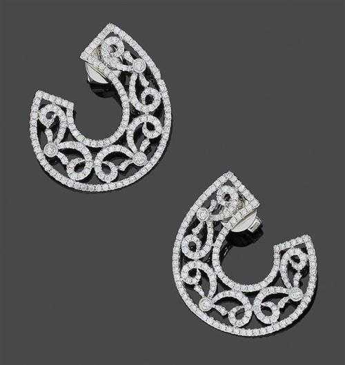 Appraisal: BRILLIANT-CUT DIAMOND EARRINGS White gold Very decorative open creoles in