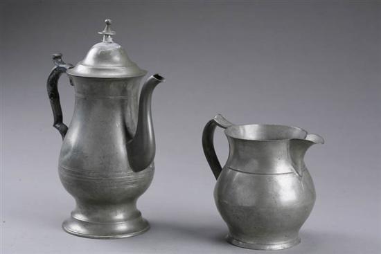 Appraisal: TWO PIECES OF PEWTER Coffee pot with touch for Roswell