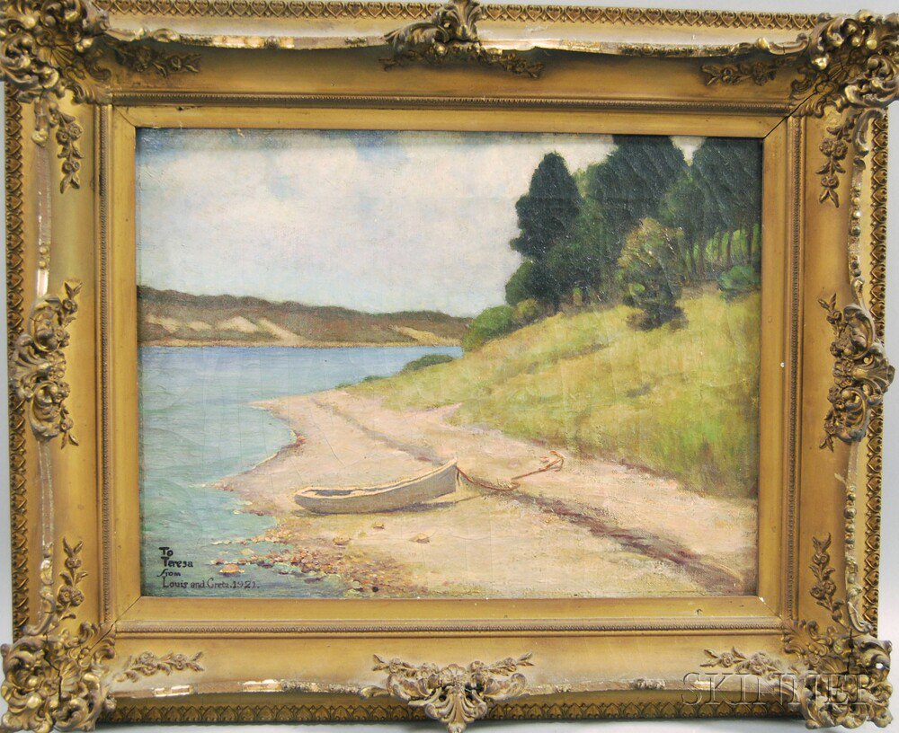 Appraisal: American School th Century Coastal Scene with Beached Dinghy Unsigned