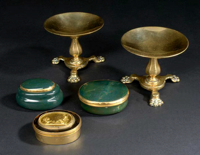 Appraisal: Diminutive Pair of Northern European Gilt-Brass Tripodal Sweetmeat Stands first