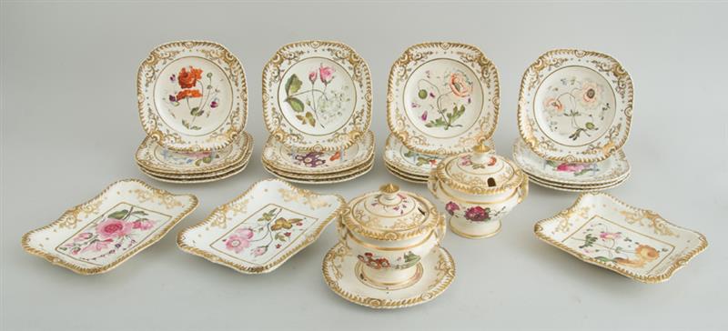 Appraisal: ENGLISH PORCELAIN TWENTY-TWO-PIECE BOTANICAL DESSERT SERVICE Marked in underglaze '