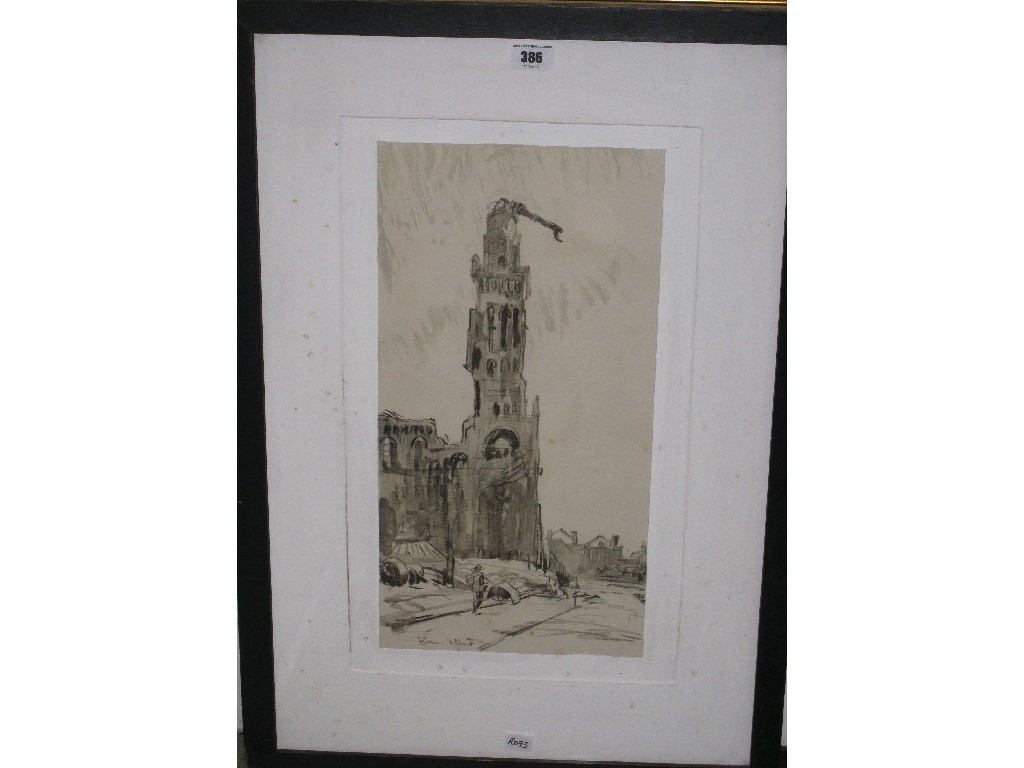 Appraisal: After SIR DAVID MUIRHEAD BONE two WWI lithographs 'Amiens Cathedral