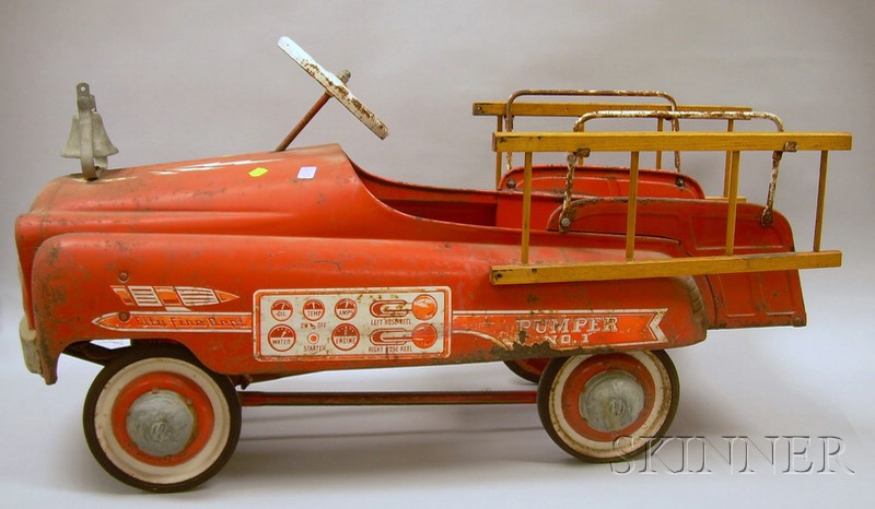 Appraisal: Vintage Painted Pressed Steel City Fire Dept Pumper No Pedal