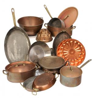 Appraisal: Thirteen Assorted Copper Pots and Pans assorted group of copper