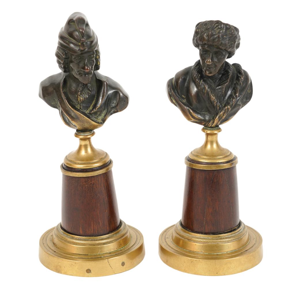 Appraisal: PR TH C RUSSIAN BRONZE BUSTS ON WOOD BASESPair of