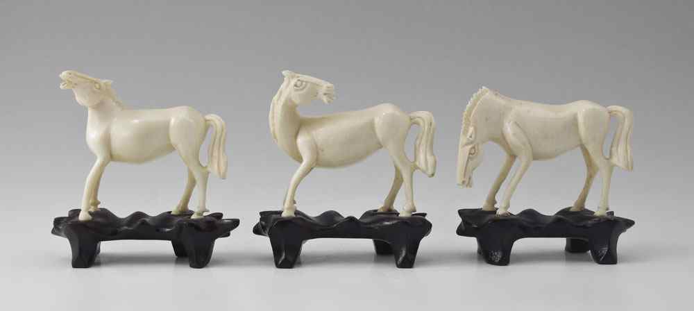 Appraisal: PIECE CARVED IVORY HORSES Set of carved horses in assorted