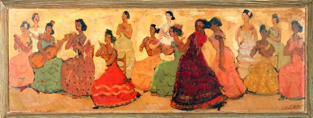 Appraisal: Group of dancers oil on masonite SLR Culaw Call for