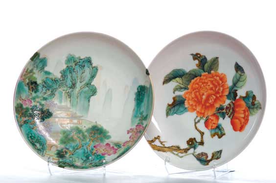 Appraisal: TWO EARLY REPUBLIC DISHES Two Chinese Early Republic Period Famille