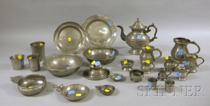 Appraisal: Twenty-four Pieces of Assorted Pewter Hollowware including seven measures an