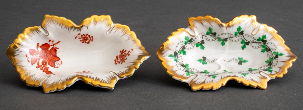 Appraisal: HUNGARIAN HEREND PORCELAIN LEAF DISH Pair of Hungarian Herend porcelain