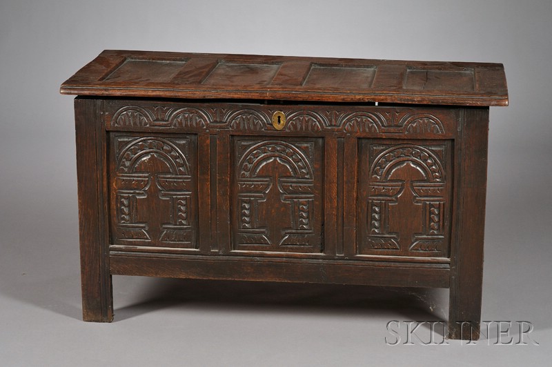 Appraisal: Jacobean Carved Oak Blanket Chest early th century the top