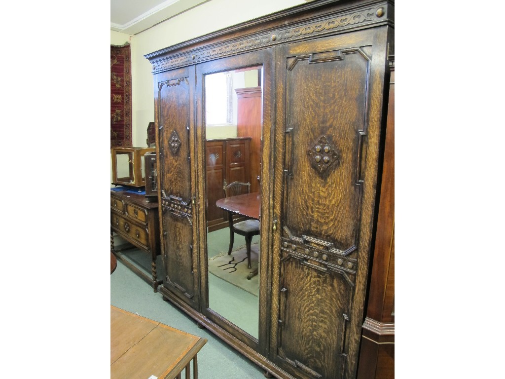 Appraisal: Large oak mirror door wardrobe with a matching dressing chest