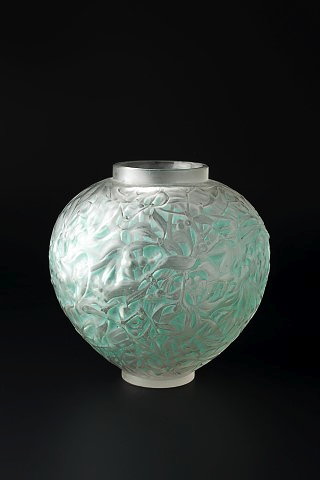 Appraisal: Rene Lalique French - 'Gui' vase Marcilhac blue stainingmoulded 'R