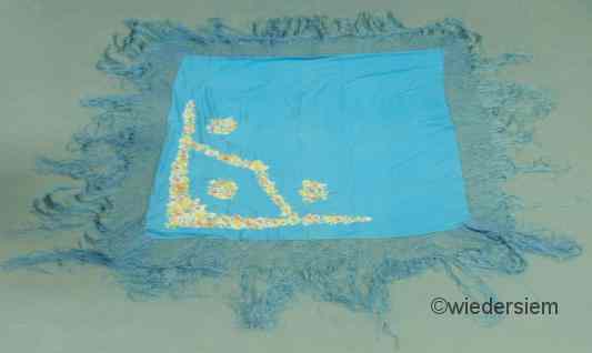 Appraisal: Aqua blue silk shawl or piano drape on corner with