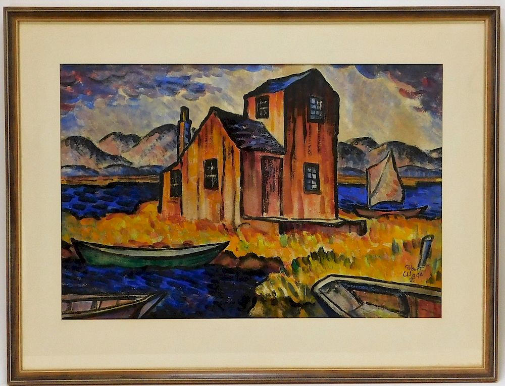 Appraisal: Robert Wade New England Boat House Painting Massachusetts b Post