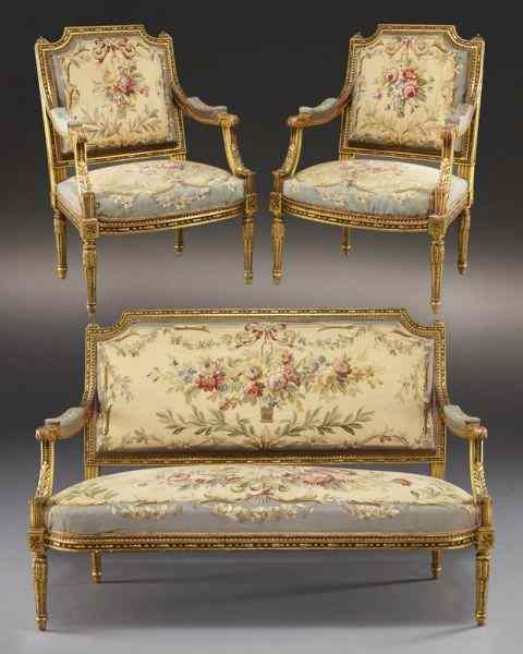 Appraisal: Pcs Louis XVI style gilt wood salon suite consisting of