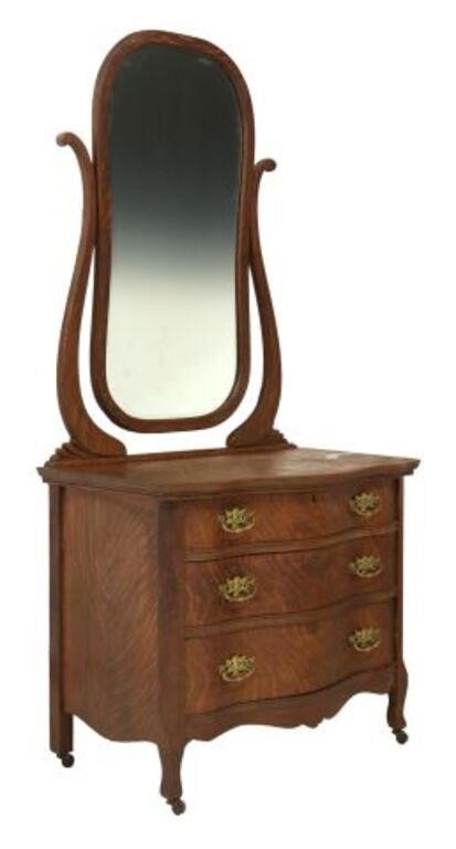 Appraisal: American quarter sawn oak dresser c central beveled swing mirror