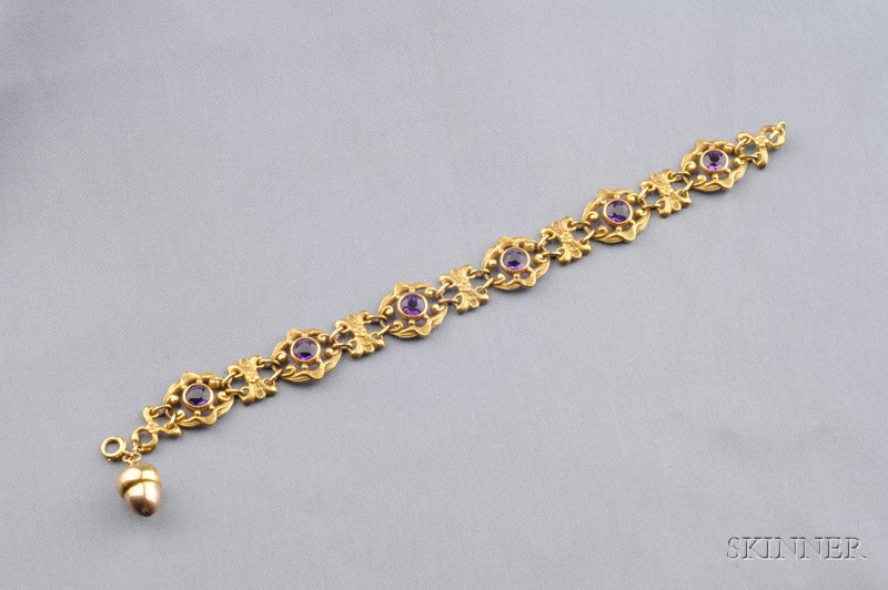 Appraisal: Art Nouveau kt Gold and Amethyst Bracelet bezel-set with circular-cut