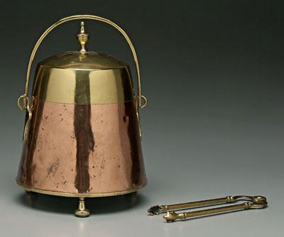 Appraisal: Copper and brass ash box form-fitting lid with urn finial