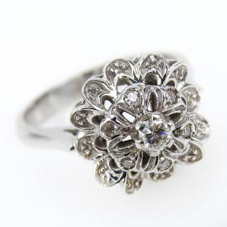 Appraisal: Vintage Diamond and Karat White Gold Filigree Cluster Ring Vintage