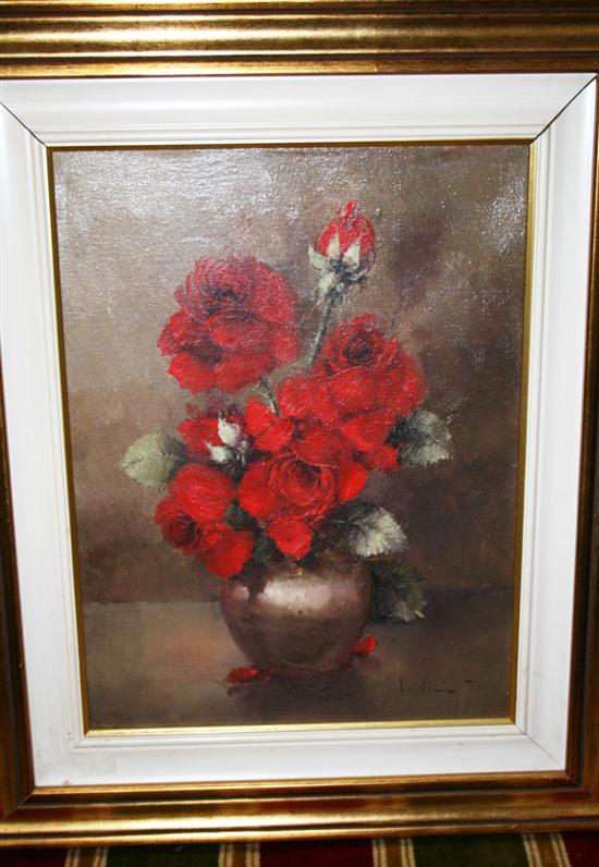 Appraisal: Italian school th century RED ROSES oil on canvas framed