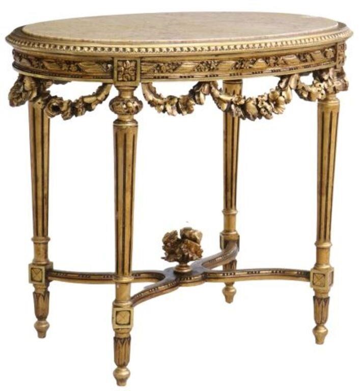 Appraisal: Louis XVI style giltwood salon table early th c inset