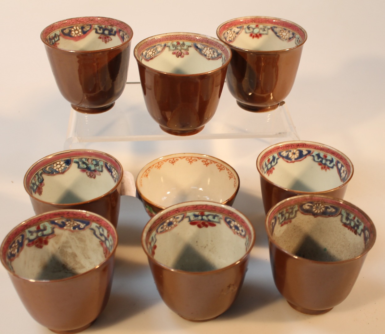 Appraisal: Nine various late thC brown glazed porcelain tea bowls various