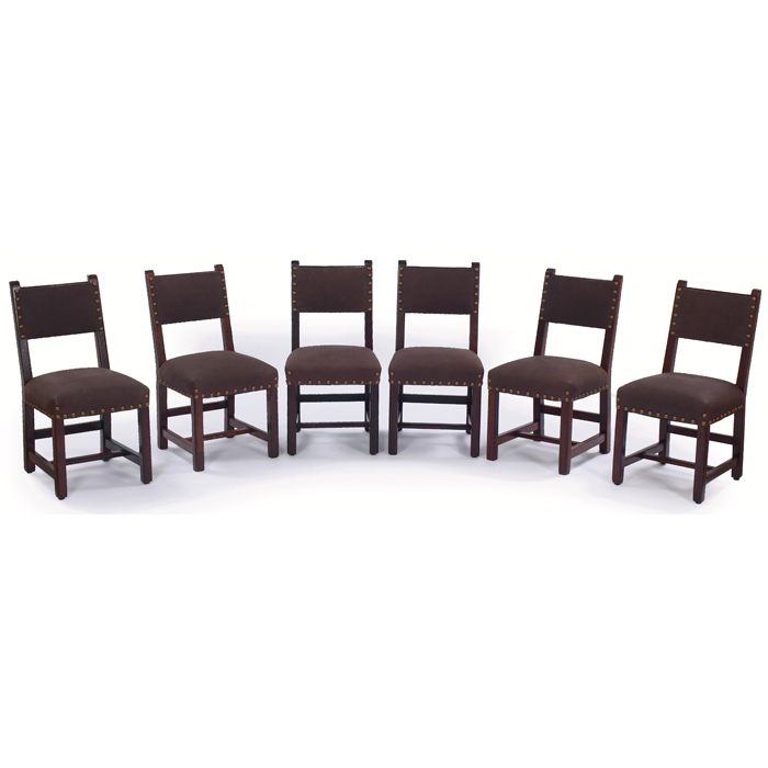 Appraisal: Arts and Crafts chairs heavy set of six recovered leather