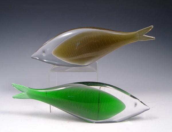 Appraisal: TWO MID CENTURY ART GLASS FISH Gold and green with