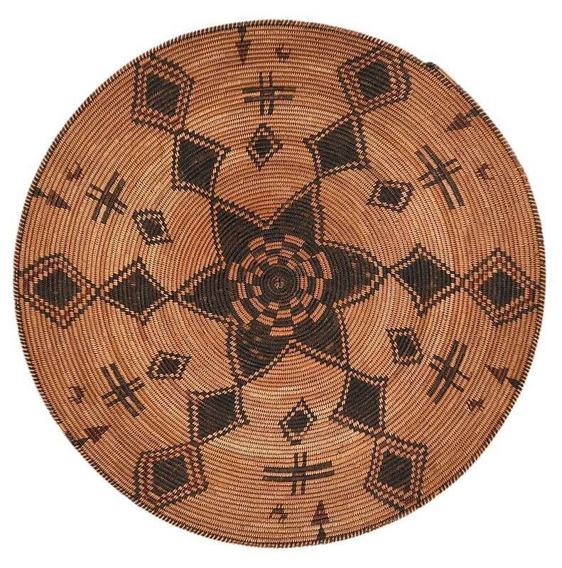 Appraisal: Large Apache Polychrome Decorated Coiled Tray American Southwest early th