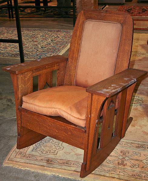 Appraisal: An Arts and Crafts oak rocker early th century height