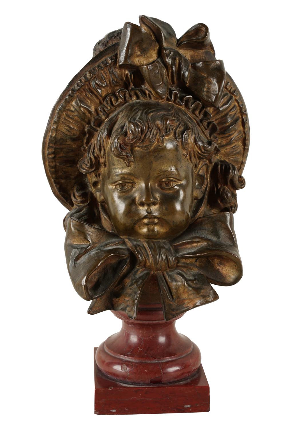 Appraisal: EMILE OSCAR GUILLAUME - BUST OF A GIRLbronze with brown