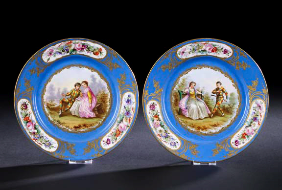 Appraisal: Pair of Sevres Bleu Celeste-Bordered Porcelain Plates and later the