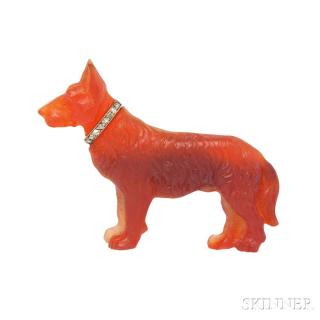 Appraisal: Carved Carnelian and Diamond Brooch c depicting an Alsatian hound