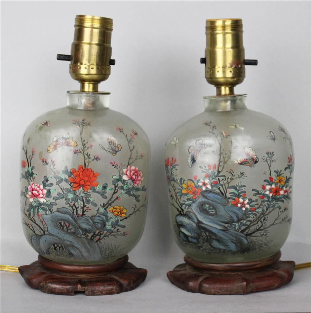 Appraisal: PAIR OF CHINESE INSIDE PAINTED MASTER SNUFF BOTTLES MOUNTED AS