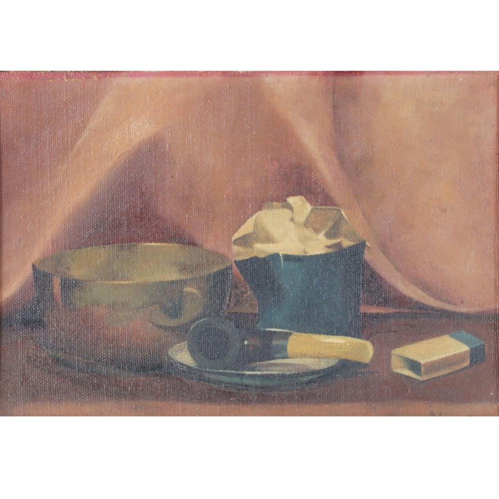 Appraisal: ARMAND LYON BELGIAN B STILL LIFE WITH PIPE OIL ON