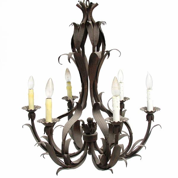 Appraisal: A tole six light chandelier height in diameter in