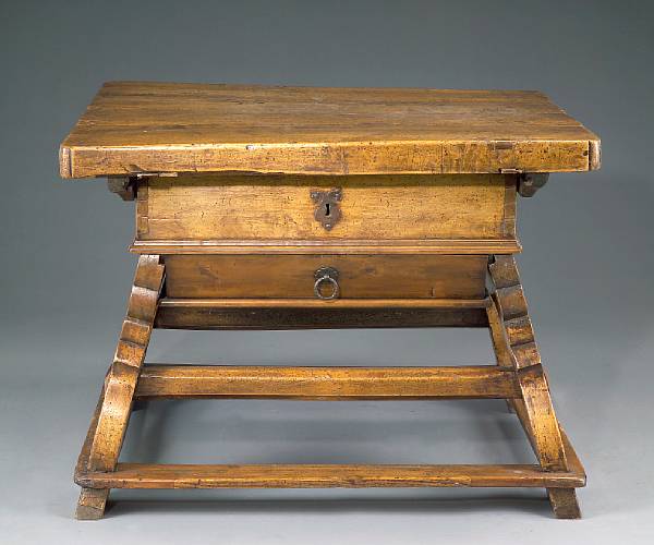 Appraisal: An Alpine Baroque walnut 'rent' table second quarter th century