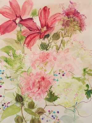 Appraisal: Marion Bryson American Cleveland act 's- 's Red floral Watercolor