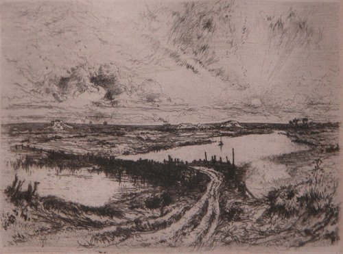 Appraisal: A detailed landscape etching Artist Moran Thomas British American -