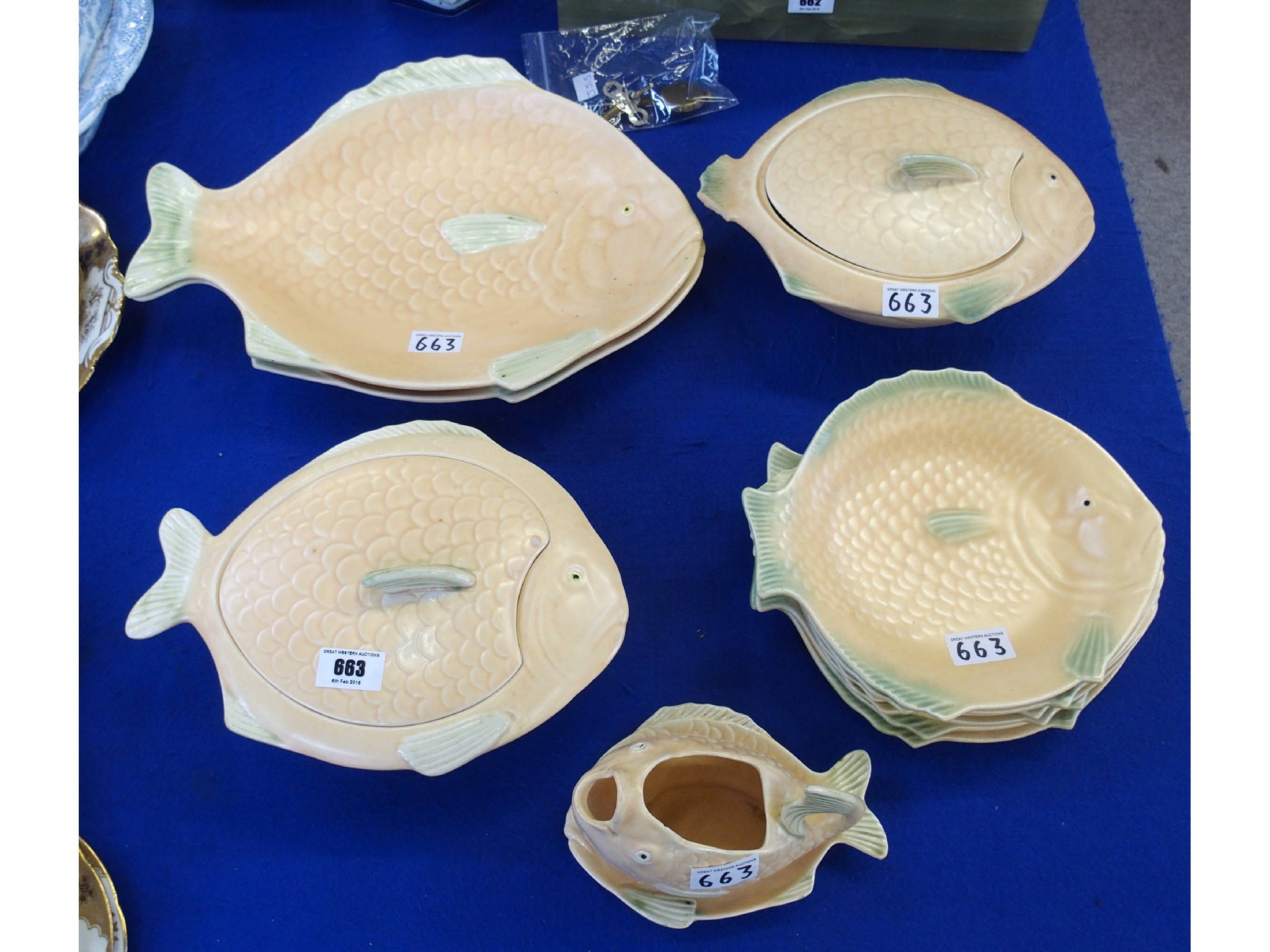 Appraisal: Shorter's pottery fish set comprising plates two tureens two platters