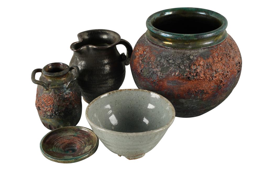 Appraisal: FIVE PIECES OF CONTEMPORARY ART POTTERYthe first a lava glaze