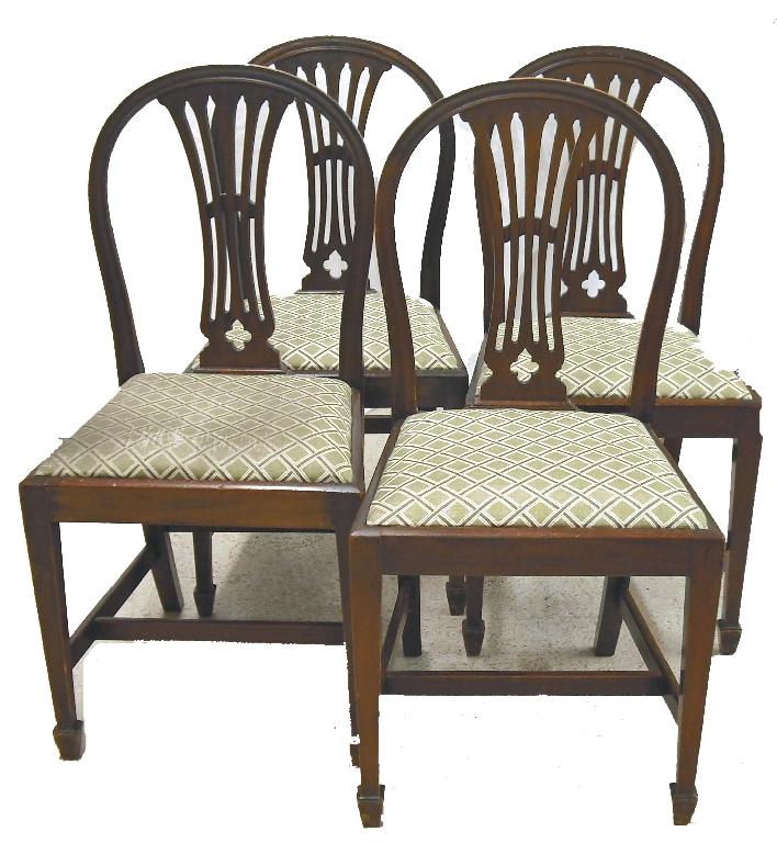 Appraisal: Set of four Hepplewhite style mahogany dining chairs with arched