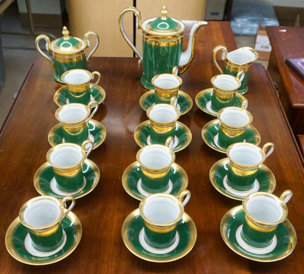 Appraisal: Limoges Green and Gilt Porcelain Twenty-Seven Piece Coffee Service