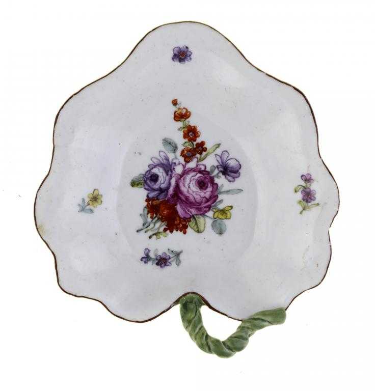 Appraisal: A LONGTON HALL POLYCHROME PICKLE DISH of leaf shape painted